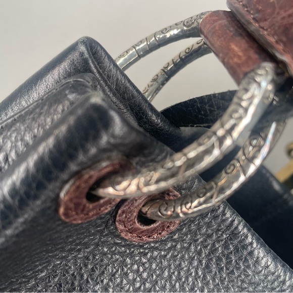 Brighton Brown/Black Hobo Leather Shoulder Bag Silver Heart Charm Purse - Picture 3 of 15